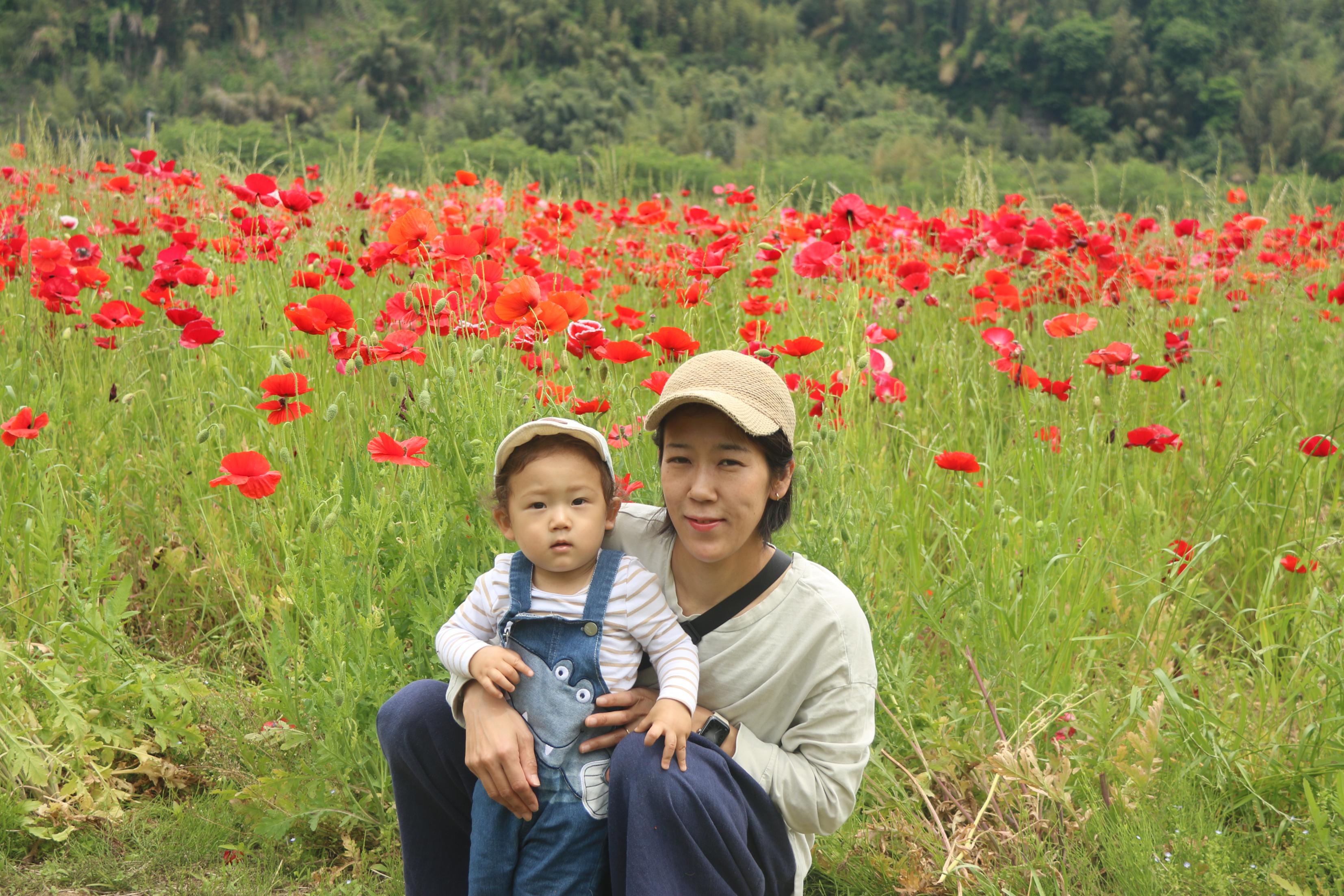 ポピー畑と親子の写真4