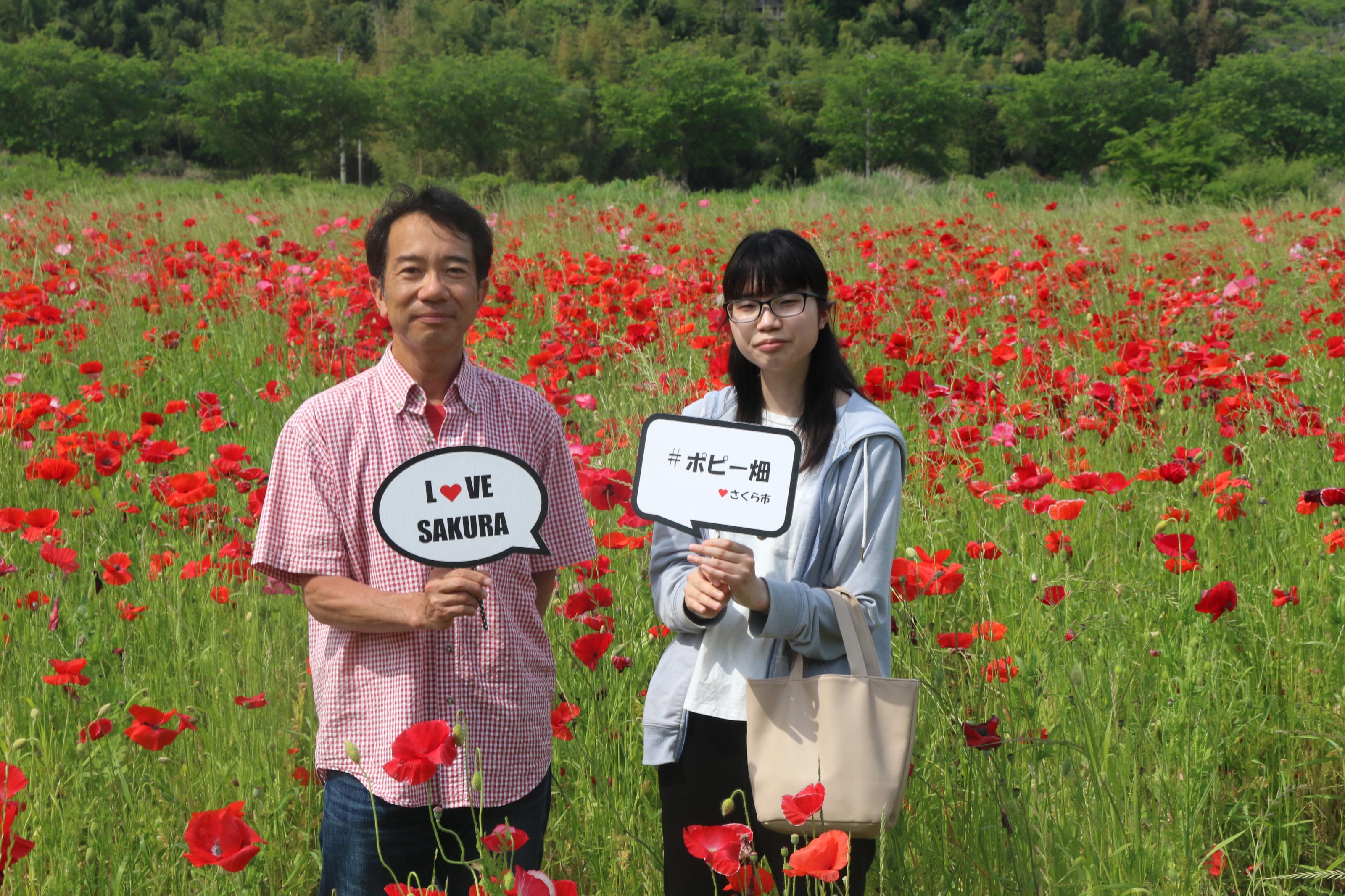 ポピー畑と男女の写真3